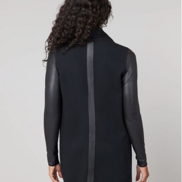 SPANX Drape Front Black Vegan Leather Jacket Sz XS - Picture 2 of 11